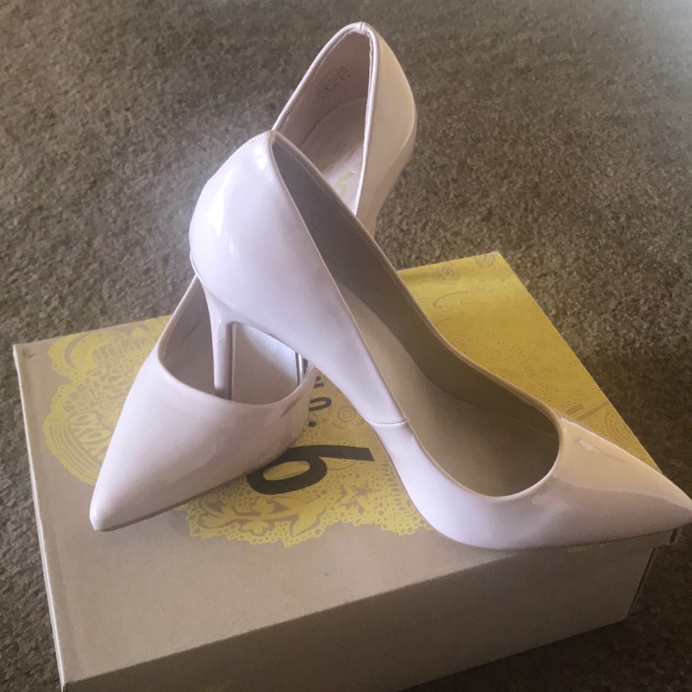 Pale pink patent leather stilettos